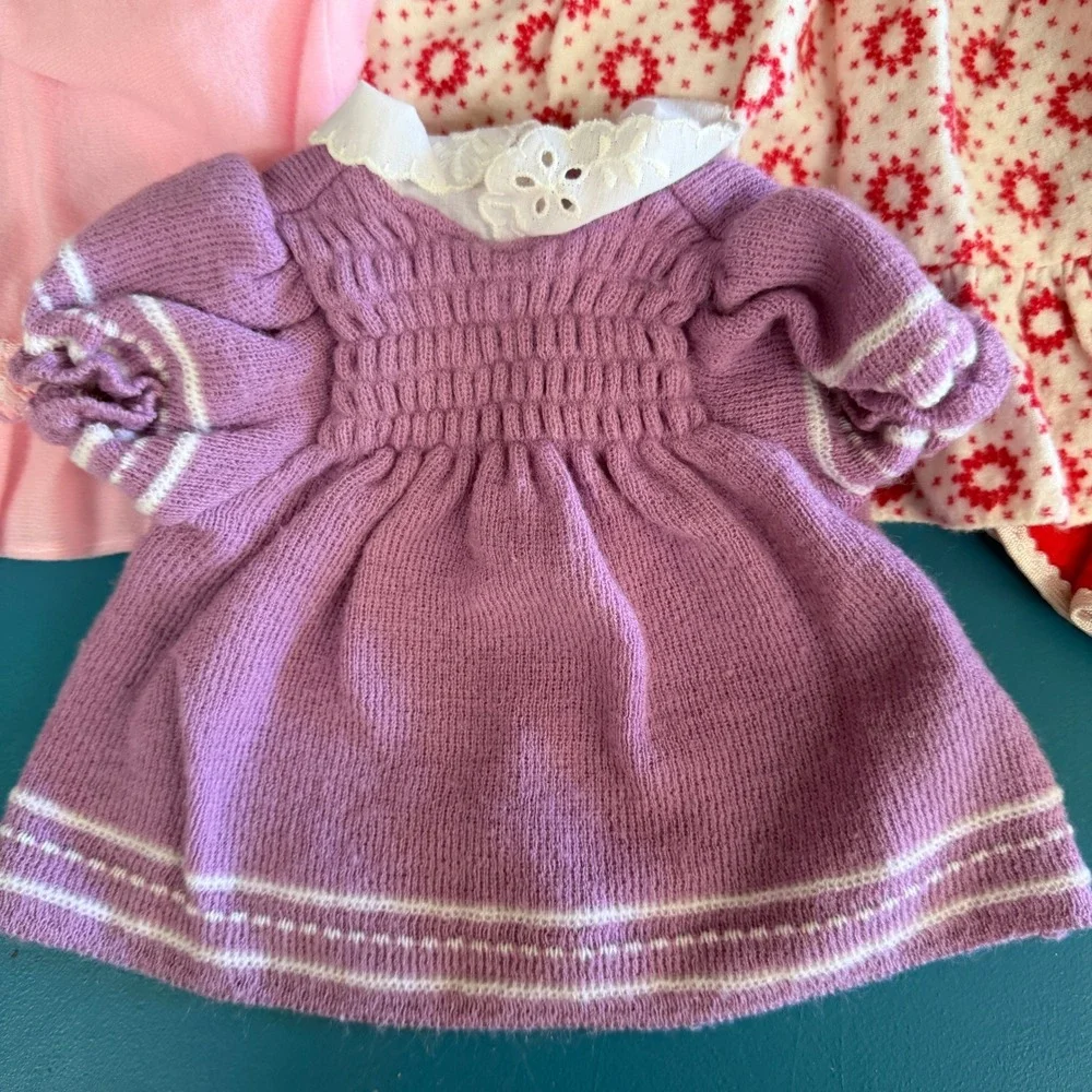 Vintage Doll Clothes Lot Red Coat Purple Knit Dress Pink Gown Floral Outfits